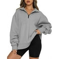 thumbnail image 1 of Womens Half Zip Sweatshirt Oversized Long Sleeve Collar Drop Shoulder Solid 1/4 Zipper Pullover, 1 of 4
