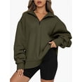 thumbnail image 1 of Womens Half Zip Sweatshirt Oversized Long Sleeve Collar Drop Shoulder Solid 1/4 Zipper Pullover, 1 of 2