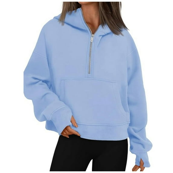 Womens Half Zip Sweatshirts Fall Fashion Long Sleeve Collared Cropped Tops 2025 Trendy Y2k Relaxed Fit Pullover Clothes