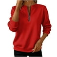 thumbnail image 1 of Womens Half Zip Sweatshirts Loose Cotton Fleece Casual Crewneck Pullover Tops Solid Color Fall Clothes 2025 (2XL, Red), 1 of 5