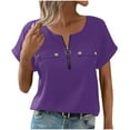 thumbnail image 1 of Womens Half Zip Up T-Shirts, Short Sleeve Shirts for Women Summer Fashion Solid Color V Neck Tshirts Tops with Pockets, 1 of 6