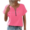 thumbnail image 1 of Womens Half Zip Up T-Shirts, Short Sleeve Shirts for Women Summer Fashion Solid Color V Neck Tshirts Tops with Pockets, 1 of 6