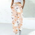thumbnail image 1 of Womens Halloween 2025 Trendy Printed Sweatpants Elastic Waist Drawstring Color Block Pants Casual Streetwear Pants with Pockets,Pink,M, 1 of 5