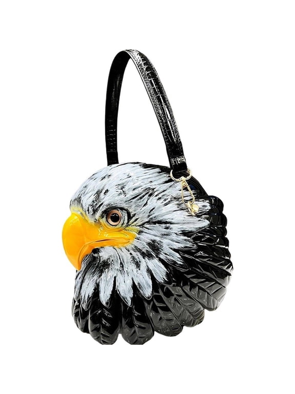Womens Halloween Bald Eagle Head Crossbody Bag Novelty 3d Animal Head Shoulder Bag Zipper Pu Leather Handbag Funny Trick or Bag