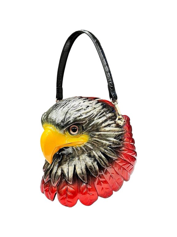 Womens Halloween Bald Eagle Head Crossbody Bag Novelty 3d Animal Head Shoulder Bag Zipper Pu Leather Handbag Funny Trick or Bag