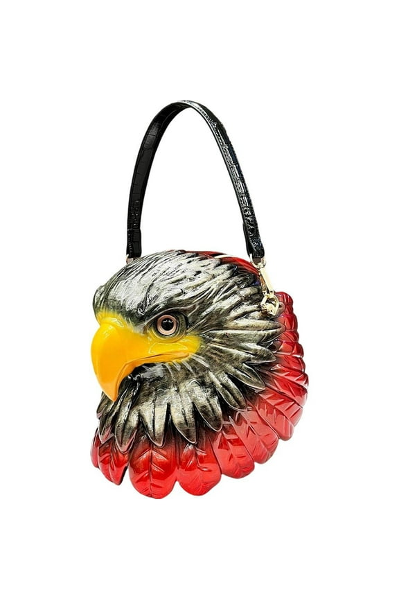 Womens Halloween Bald Eagle Head Crossbody Bag Novelty 3d Animal Head Shoulder Bag Zipper Pu Leather Handbag Funny Trick or Bag