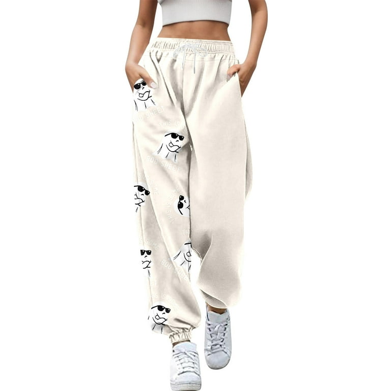 Womens Halloween Color Block Bat Cuffed Drawstring Y2K Baggy Preppy 2024 Sweatpants Casual Cuff Elastic Waitsed Oversized Wide Leg Aesthetic Winter Joggers for Women Strap Solid Graphic Walmart