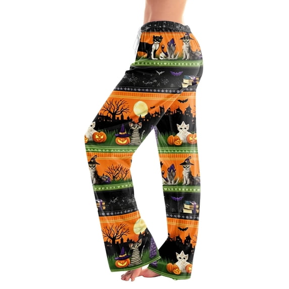 Womens Halloween Comfy Pajama Pants Pumpkin Print Casual Elastic Waist Pjs Sleep Pants