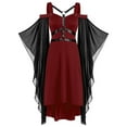 thumbnail image 1 of Womens Halloween Costume Dresses,Gothic Dress for Women 2023 Chiffon Mesh Lace Trumpet Sleeves Retro Steampunk Off Shoulder Dress,Womens 2023 Halloween Dresses, 1 of 5