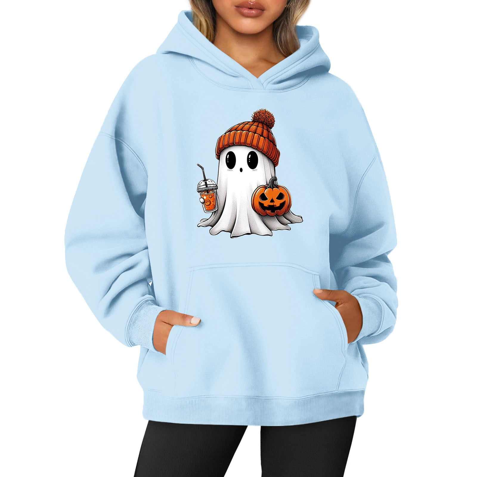 Womens Halloween Costumes 2024 Cute Ghost Graphic Hooded Sweatshirts