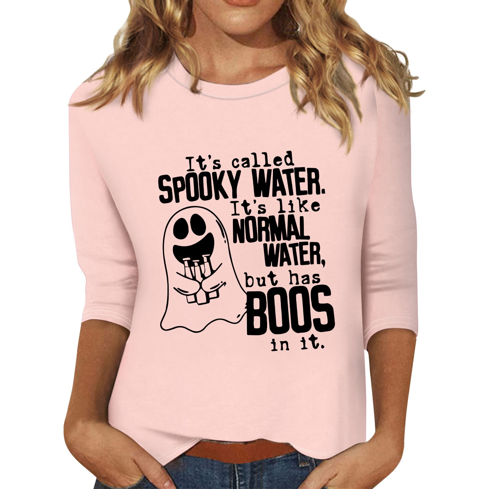 Womens Halloween Costumes 2024 Cute Ghost Graphic TShirts 3/4 Length