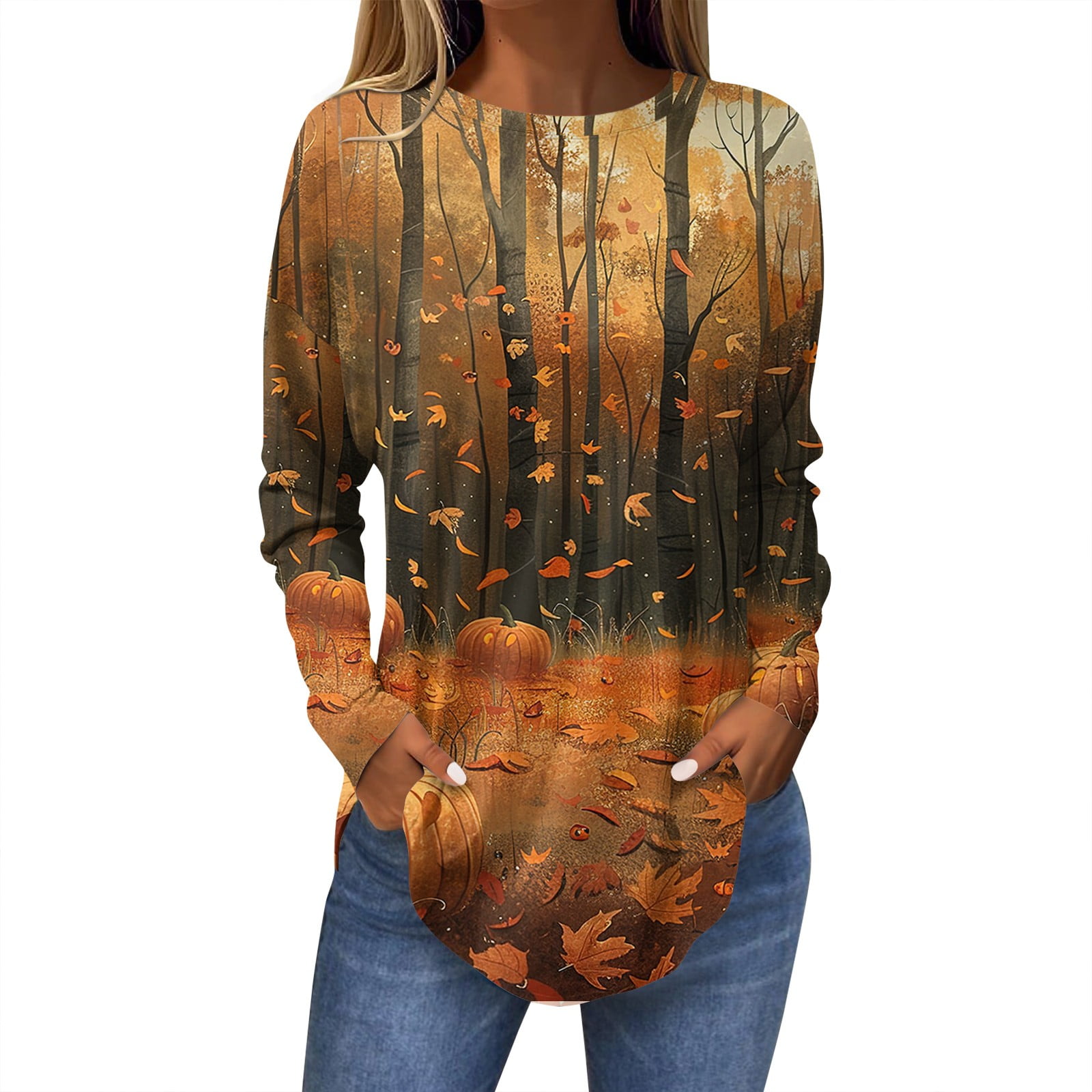 Womens Halloween Costumes 2024 Plus Size Pumpkin Ghost Print Tshirts