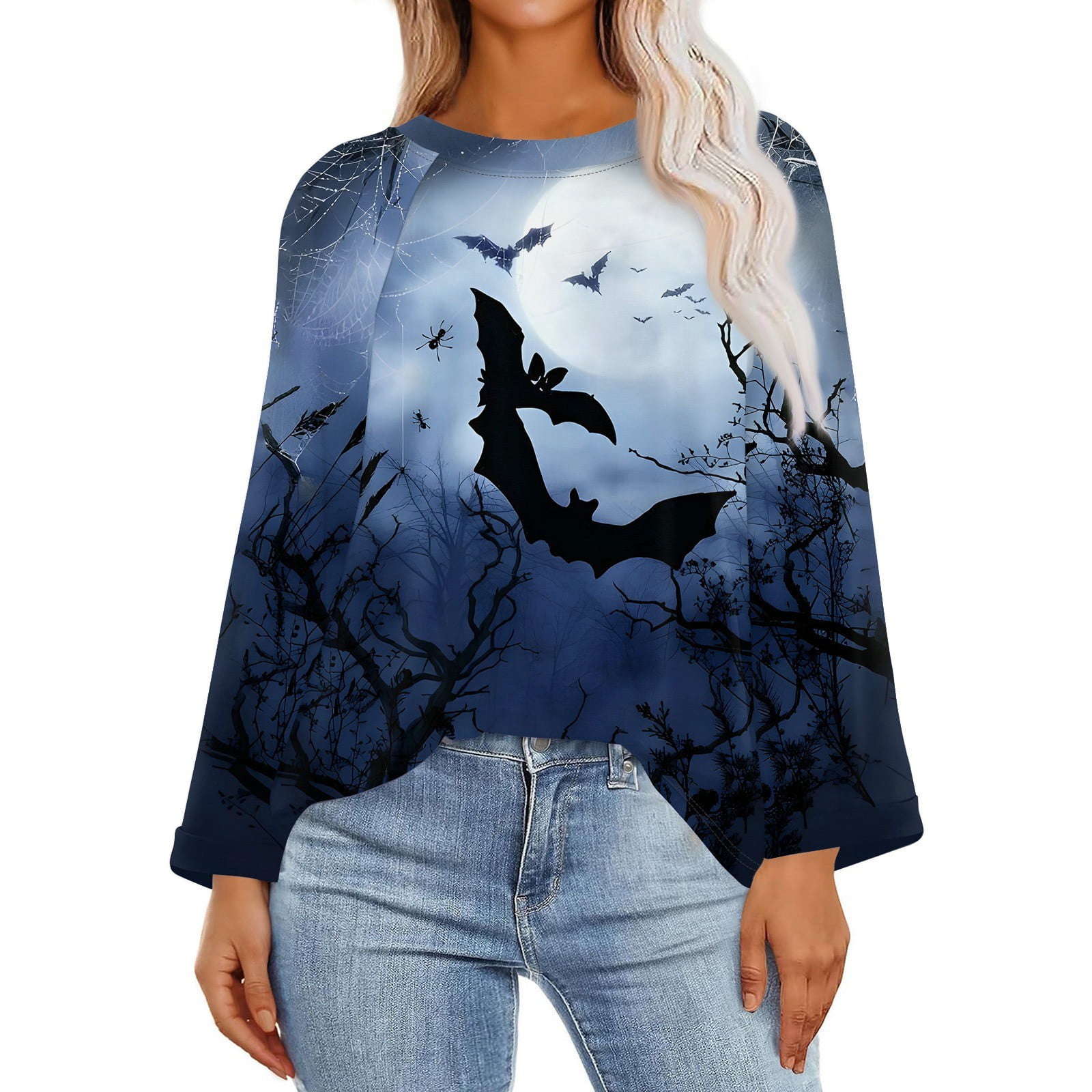 Womens Halloween Costumes 2024 Pumpkin Bats Graphic TShirts Roll Up