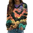 Womens Halloween Costumes 2024 Pumpkin Bats Pattern Pullover Tops Long