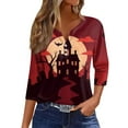 Womens Halloween Costumes 2024 Pumpkin Bats Print Blouse 3/4 Length