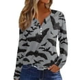 Womens Halloween Costumes 2024 Pumpkin Bats Print Blouse Long Sleeve