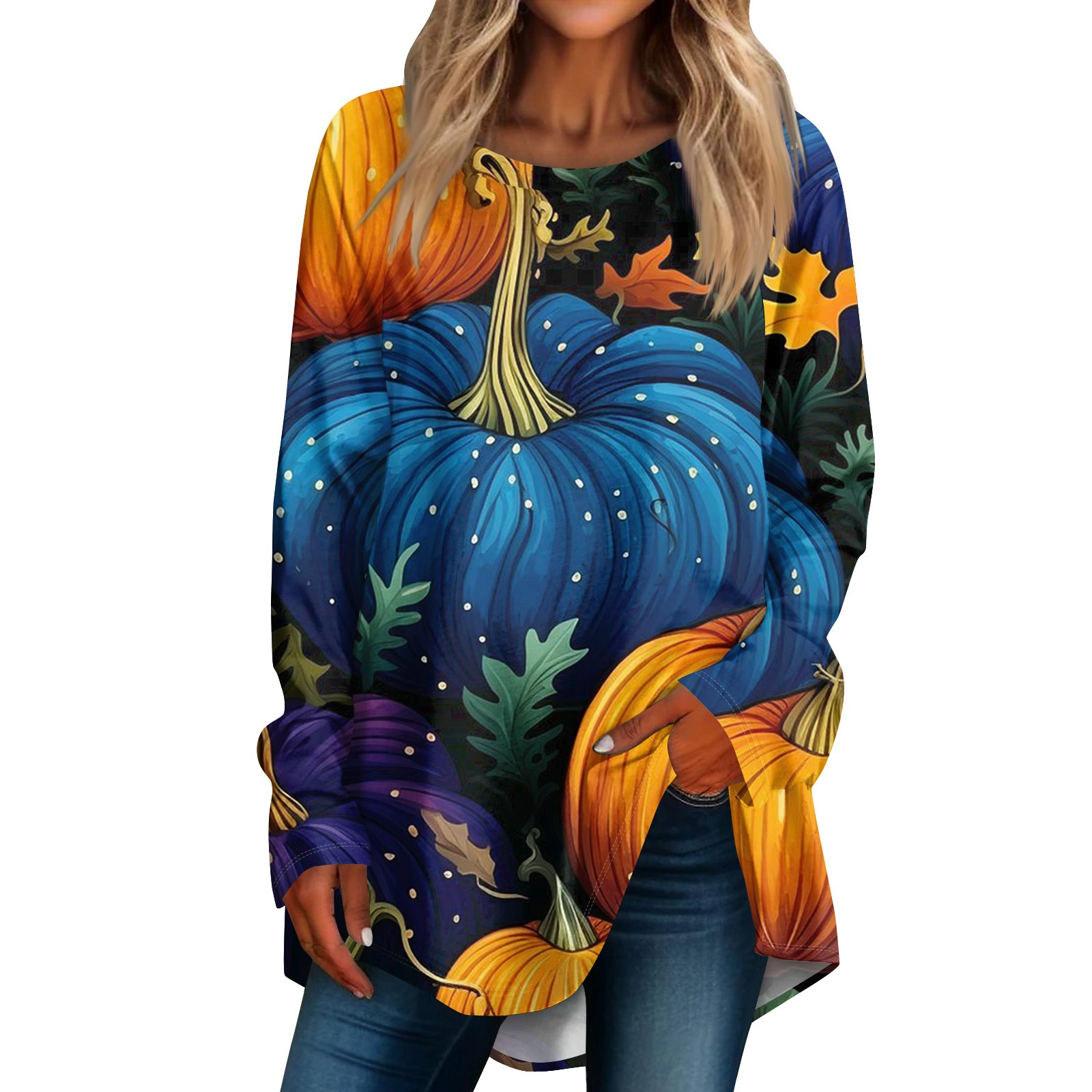 Womens Halloween Costumes 2024 Pumpkin Bats Print Oversized Pullover