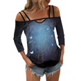 Womens Halloween Costumes 2024 Pumpkin Bats Print Tshirts 3/4 Length