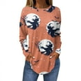 Womens Halloween Costumes 2024 Pumpkin Bats Print Tshirts Long Sleeve