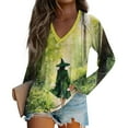 Womens Halloween Costumes 2024 Witch Graphic Blouse Long Sleeve VNeck