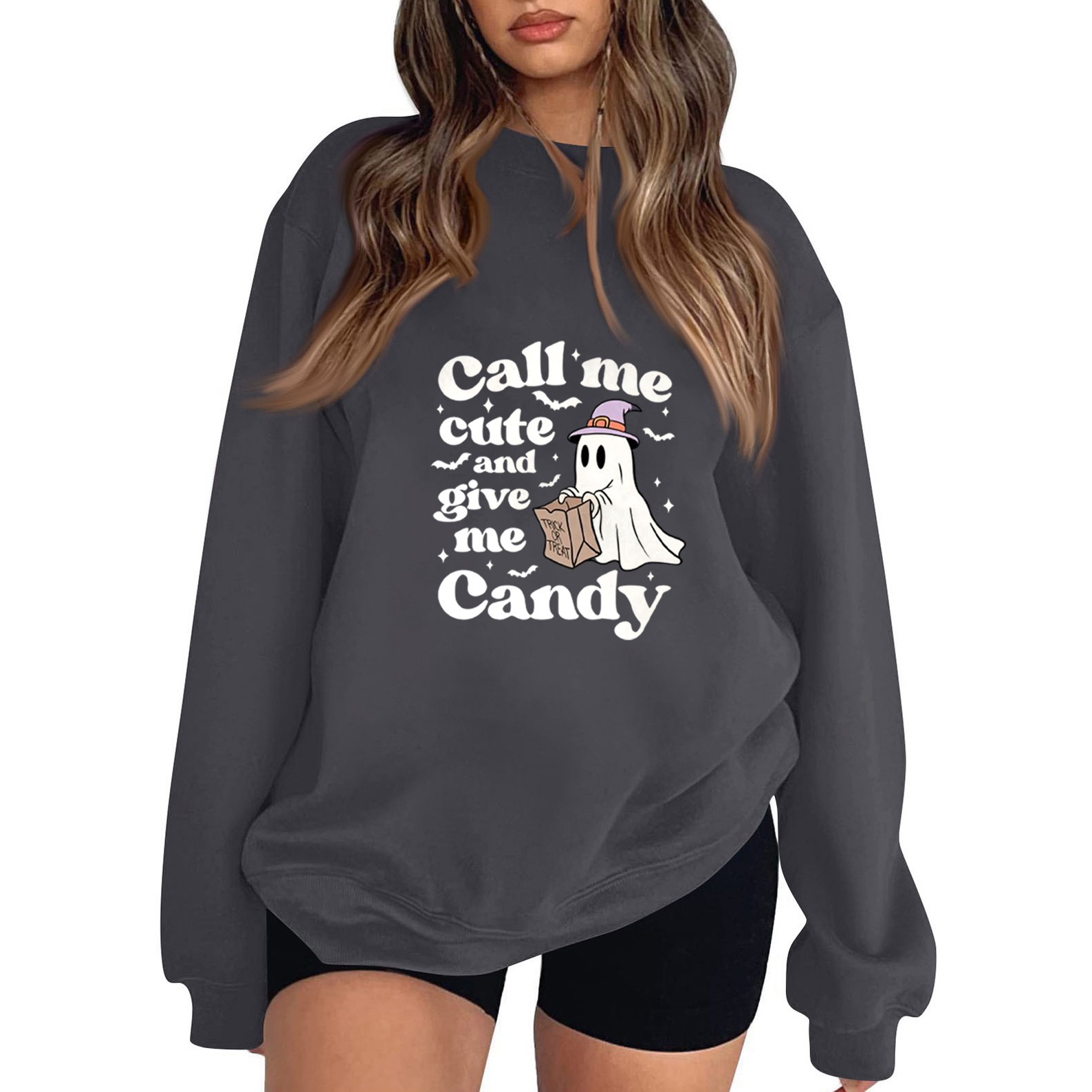 Womens Halloween Costumes Cute Ghost Graphic Pullover Sweaters Long