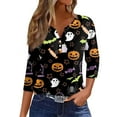 Womens Halloween Costumes Pumpkin Bats Graphic Tunic 3/4 Length Sleeve