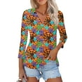 Womens Halloween Costumes Pumpkin Bats Print Blouse 3/4 Sleeve V Neck