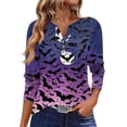 Womens Halloween Costumes Pumpkin Bats Print Blouse Long Sleeve Henley