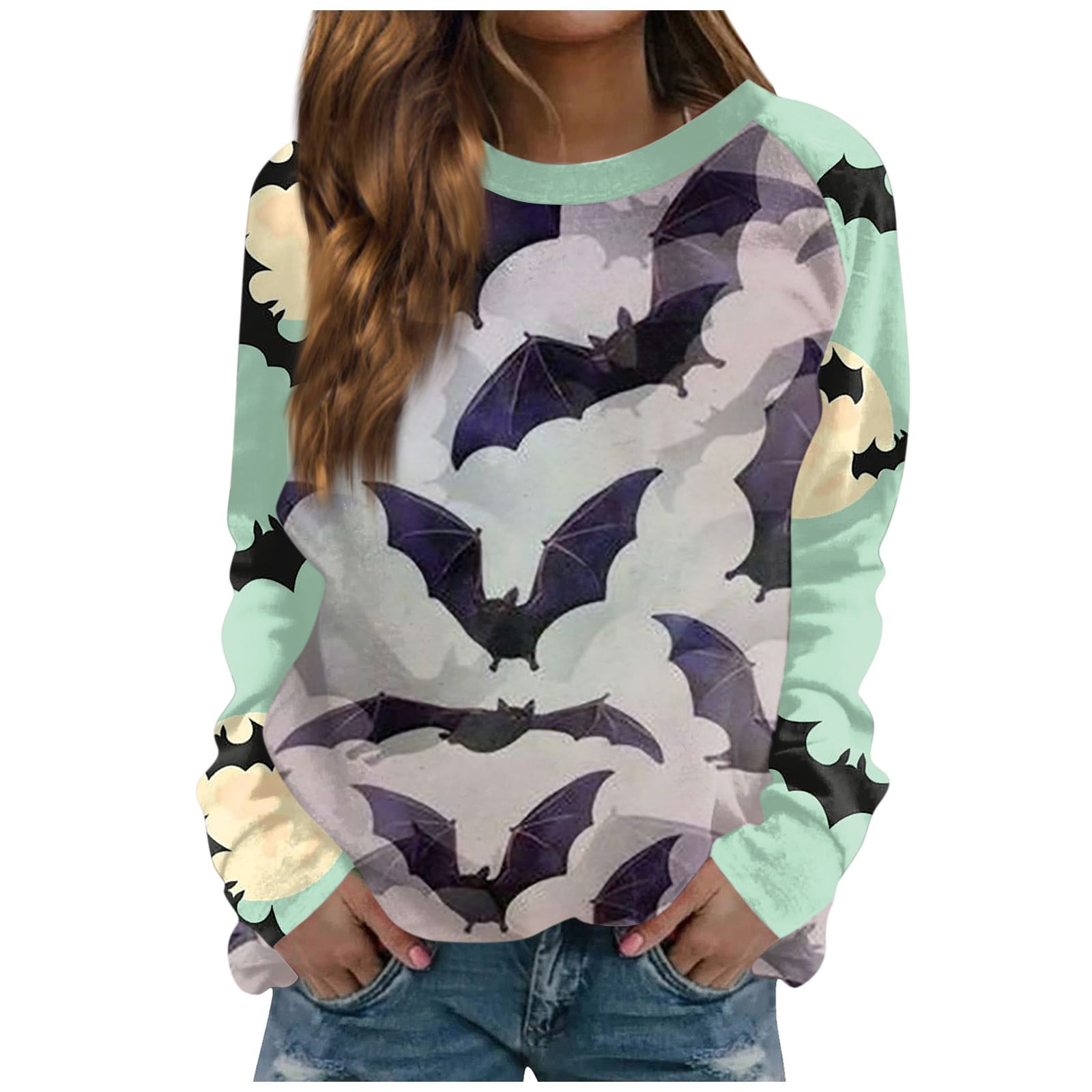 Womens Halloween Costumes Pumpkin Pattern Pullover Tops Long Sleeve