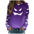Womens Halloween Costumes Pumpkin Print Pullover Tops Long Sleeve Crew