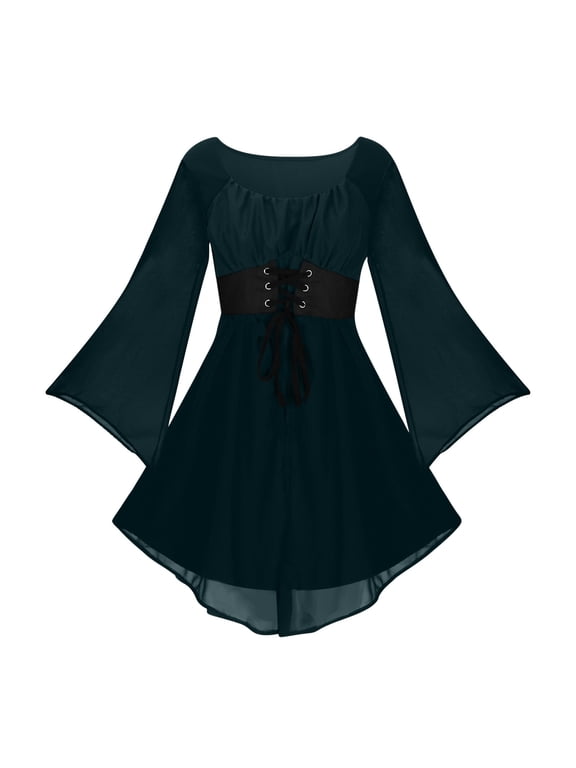 Womens Halloween Costumes Trumpet Sleeve Gothic Croset Dress Medieval Fairy Renaissance Steampunk Dresses