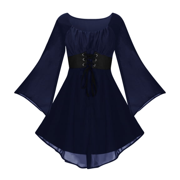 Womens Halloween Costumes Trumpet Sleeve Gothic Croset Mini Dress Medieval Pirate Outfit Festivals Party Cosplay