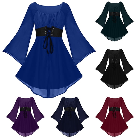 Womens Halloween Costumes Trumpet Sleeve Gothic Croset Mini Dress Medieval Pirate Outfit Festivals Party Cosplay