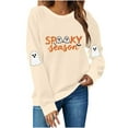 thumbnail image 1 of Womens Halloween Crewneck Sweatshirt Long Sleeve Loose Ghost Shirts Fashion Trendy Pullover Fall Clothes Khaki, L, 1 of 7