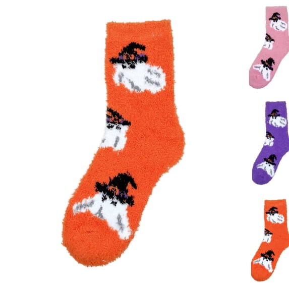 Womens Halloween Cute Fuzzy Crew Socks Spooky Soft Warm Fluffy Thick Casual Home Socks for Fall Winter Daily Wear,One Size,Saffron
