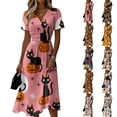 thumbnail image 1 of Womens Halloween Dress Bat V Neck Witch Hat Vintage Wedding Guest Dress Ghost Short Sleeve Fall Wrap Dresses L, 1 of 5