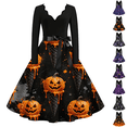 thumbnail image 1 of Womens Halloween Dress Pumpkin Costume Dresses Vintage Bat Print Dress A Line Dress Halloween Themed Plus Size Clothes Orange 3XL, 1 of 6