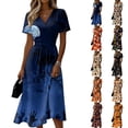 thumbnail image 1 of Womens Halloween Dress Pumpkin Short Sleeve Spider Casual Wedding Guest Dress Bat V Neck Fall Wrap Dresses XL, 1 of 5
