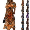 thumbnail image 1 of Womens Halloween Dress Witch Hat V Neck Skeleton Vintage Wrap Dresses Spider Short Sleeve Fall Wedding Guest Dress 3XL, 1 of 5
