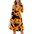 Womens Halloween Dresses 2024 Pumpkin Bats Print Dresses Long Sleeve