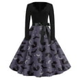 Womens Halloween Dresses 2024 Pumpkin Bats Print Dresses Long Sleeve V