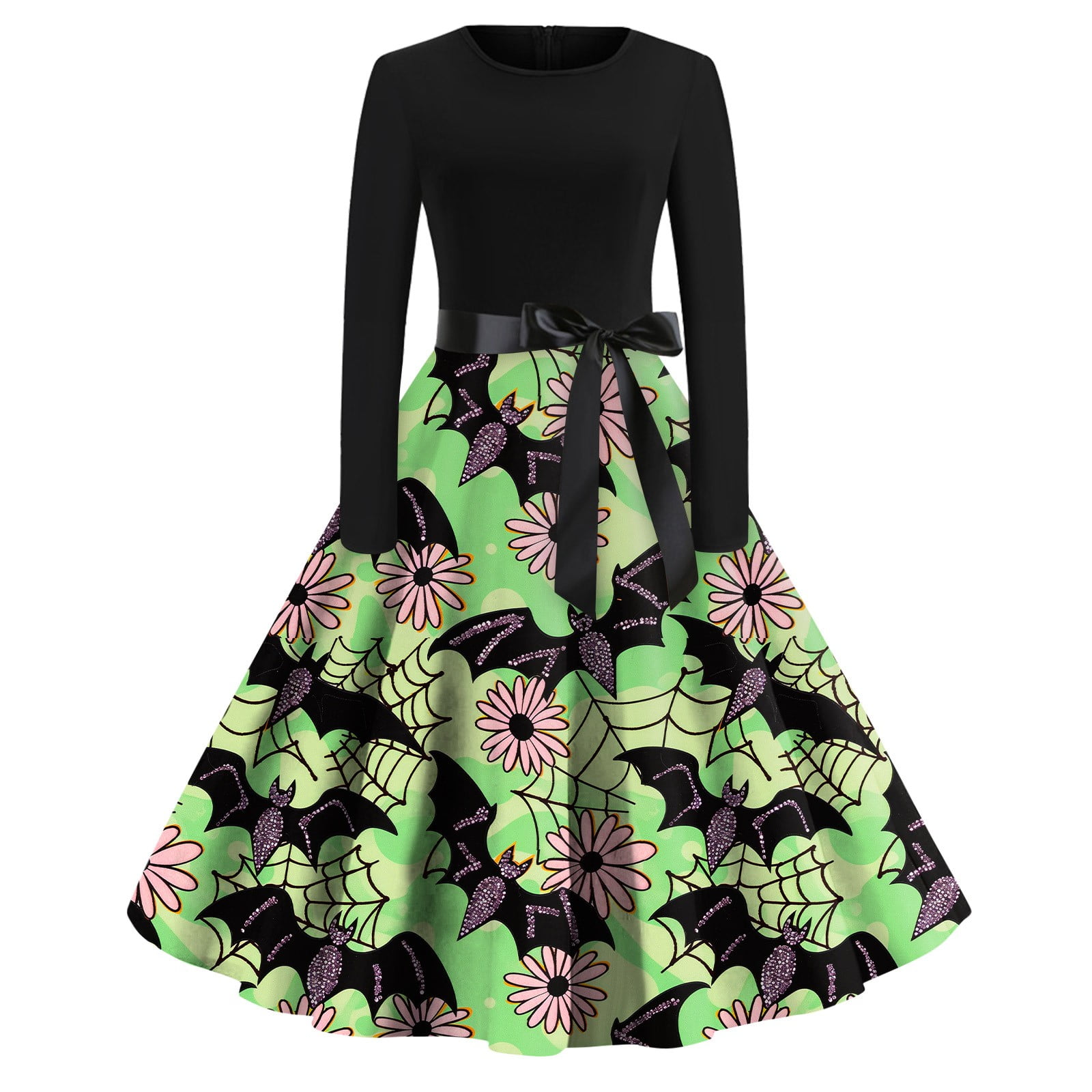 Womens Halloween Dresses 2024 Pumpkin Bats Print Party Dresses Long