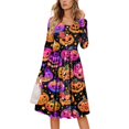 Womens Halloween Dresses 2024 Pumpkin Bats Print Dresses with Pockets