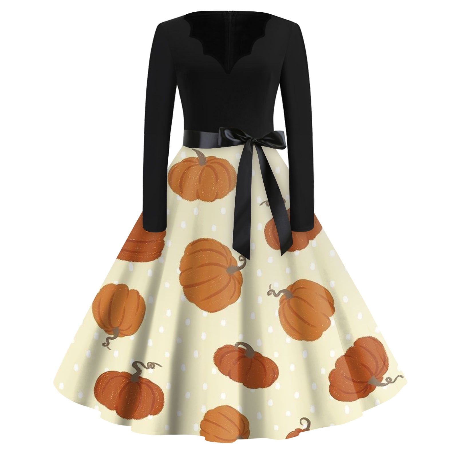 Womens Halloween Dresses 2024 Vintage Flowy Party Dresses Long Sleeve V