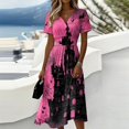 thumbnail image 1 of Womens Halloween Dresses Castle Bat V Neck Horror Dresses Spider Webeb Pumpkin Short Sleeve Funny Midi Dresses, M, 1 of 5