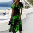 thumbnail image 1 of Womens Halloween Dresses Ghost Pumpkin Short Sleeve Funny Dress V Neck Spooky Causal Dresses, 2XL, 1 of 5