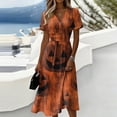 thumbnail image 1 of Womens Halloween Dresses Pumpkin Ghost Short Sleeve Funny Dress V Neck Spooky Causal Dresses, S, 1 of 5