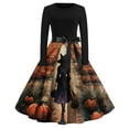 Womens Halloween Dresses Witch Graphic Dresses Long Sleeve Crewneck