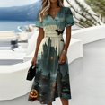 thumbnail image 1 of Womens Halloween Dresses Witch Hat Candy Short Sleeve Funny Midi Dresses Castle Bat V Neck Spooky Cute Dresses, M, 1 of 5
