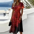 thumbnail image 1 of Womens Halloween Dresses Witch Hat Ghost Short Sleeve Spooky Midi Dresses Bat Pumpkin V Neck Horror Sundress, 3XL, 1 of 5
